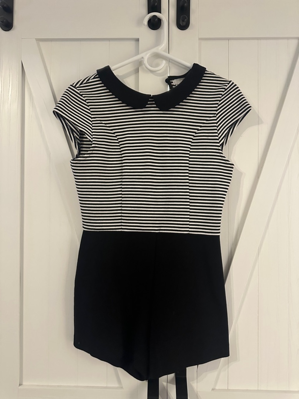 Cooperative Black & White Striped Peter Pan Collar Romper
